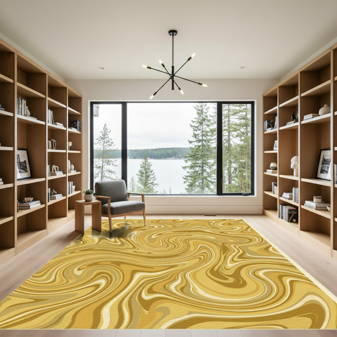 Golden Swirl Marble Effect Rug