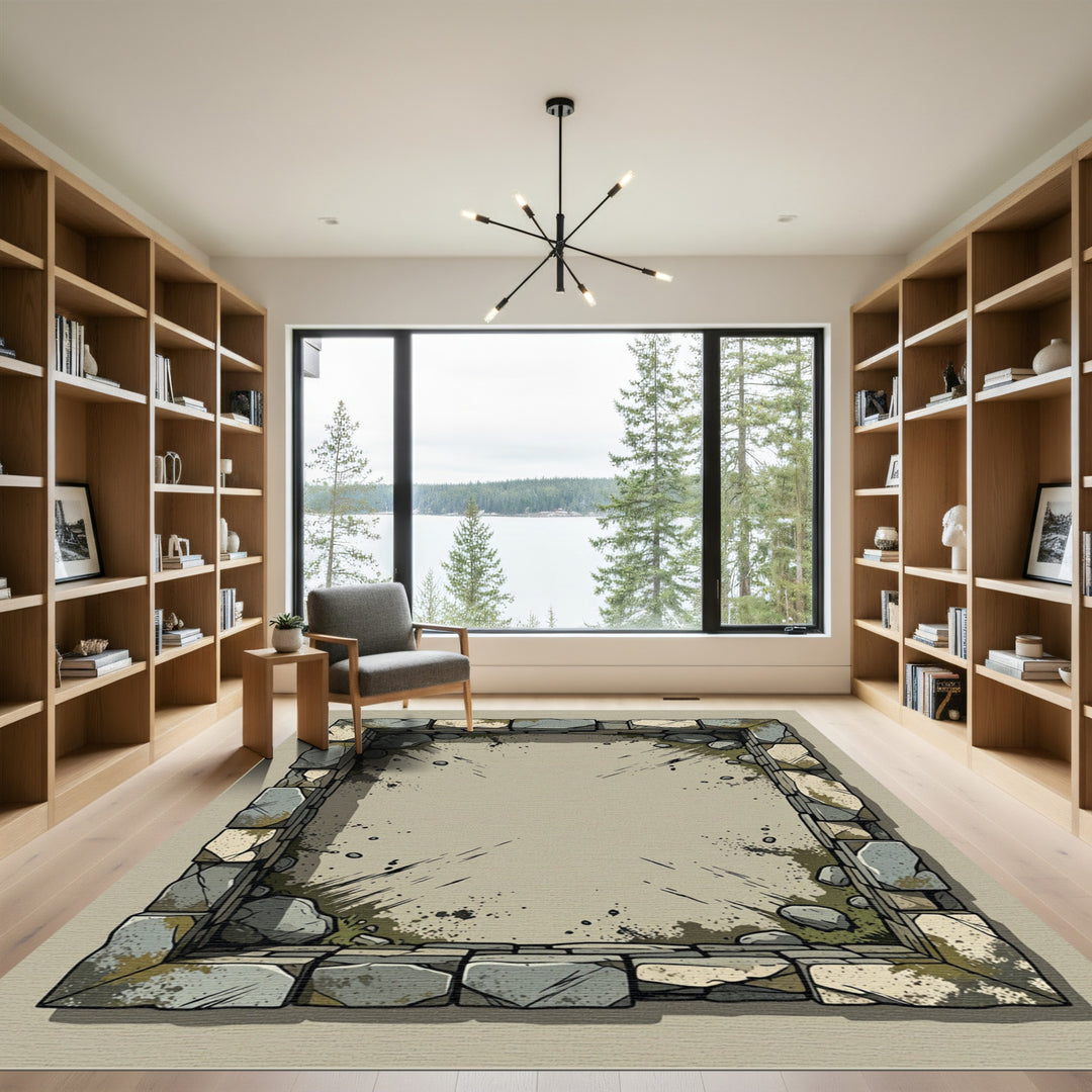 Ancient Stone Castle Border Rug