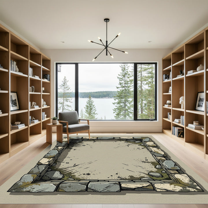 Ancient Stone Castle Border Rug