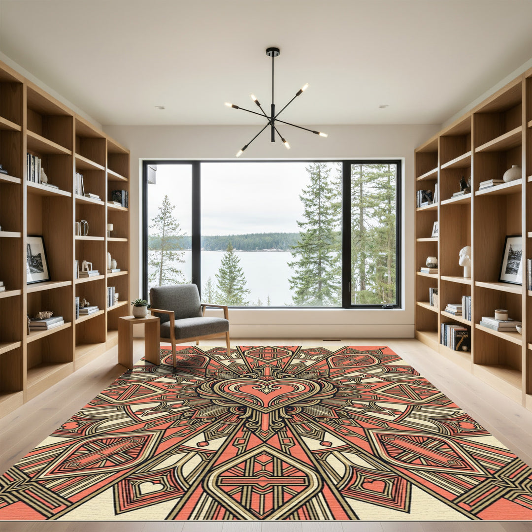 Coral Golden Heart Radial Medallion Rug