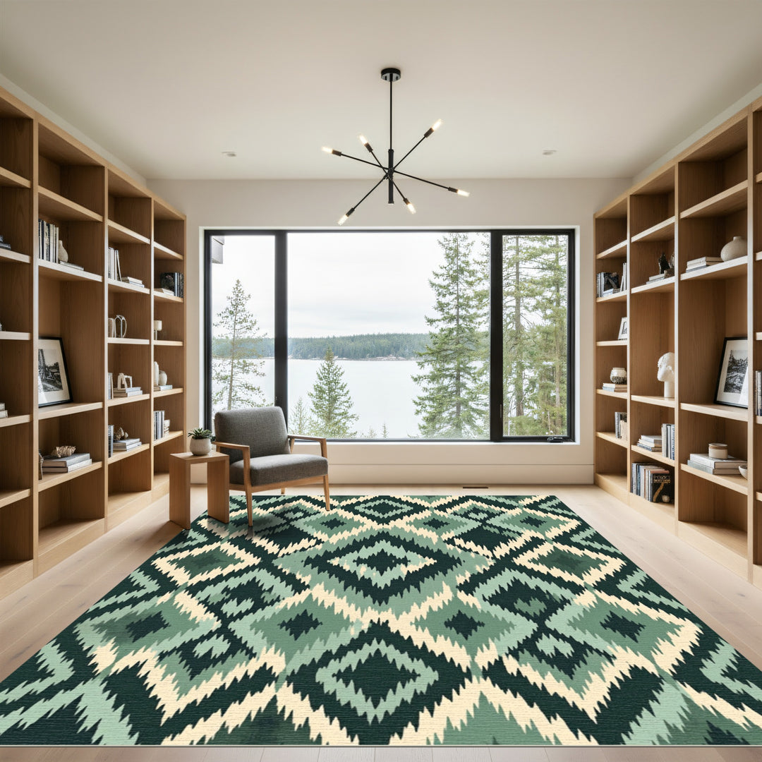 Teal Cream Diamond Tribal Kilim Rug