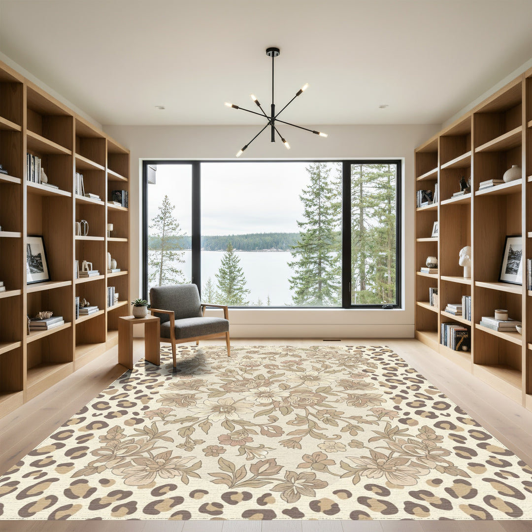 Neutral Floral Leopard Harmony Rug