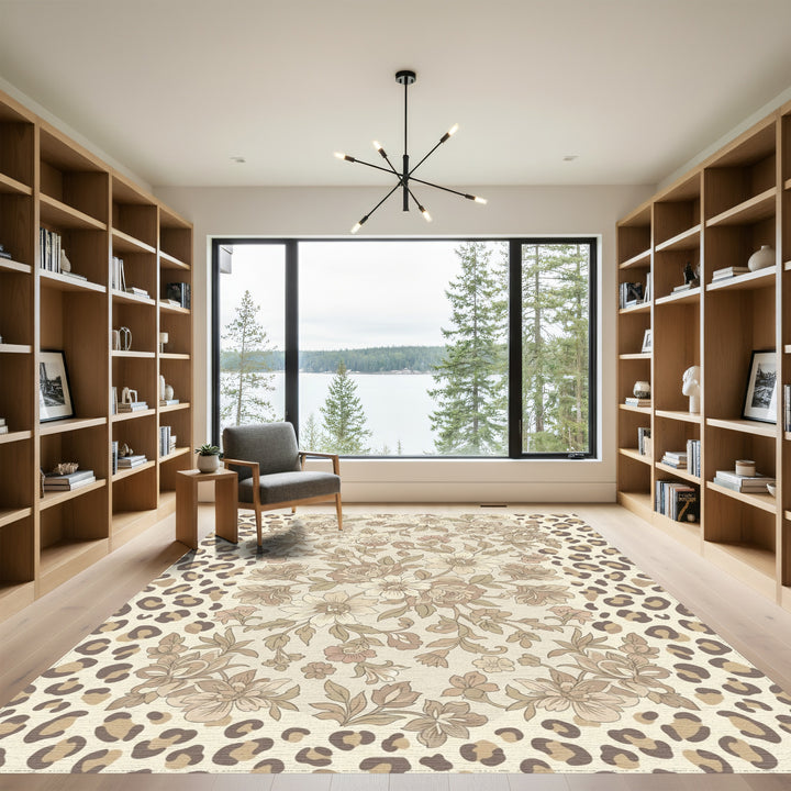 Neutral Floral Leopard Harmony Rug