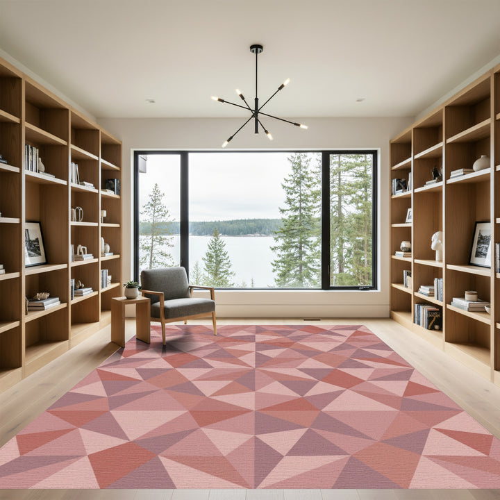 Rose Pink Geometric Crystal Facets Rug