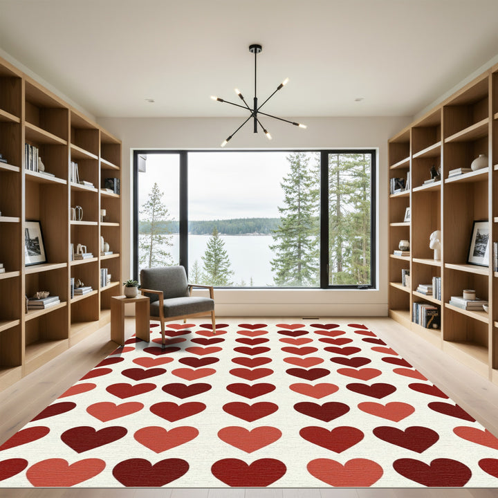 Crimson Hearts Grid Rug