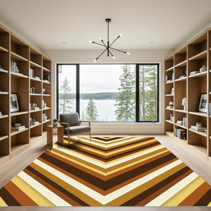 Retro Chevron Brown Yellow Cream Rug
