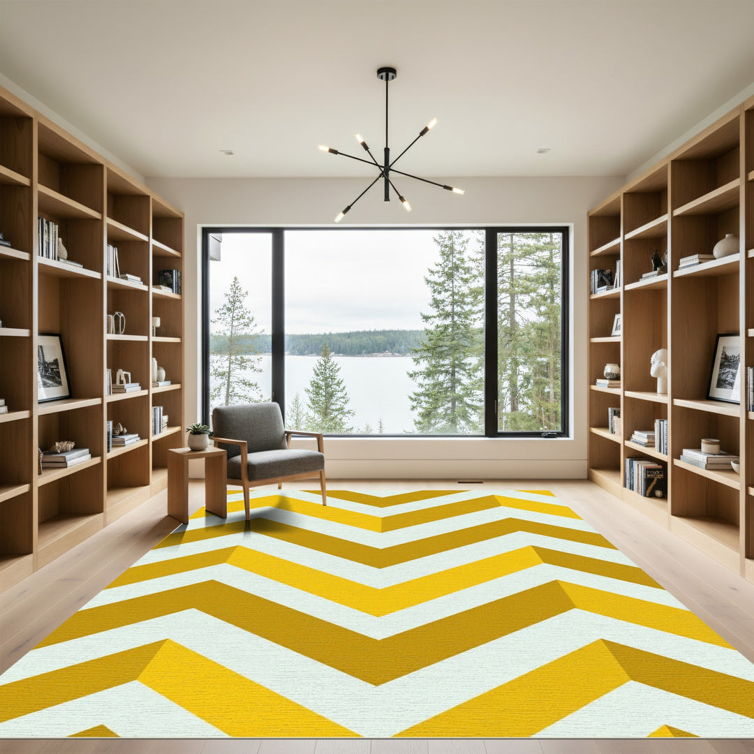Chevron Gold Yellow White Rug