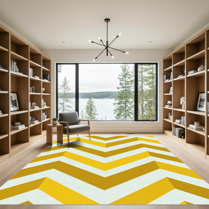 Chevron Gold Yellow White Rug