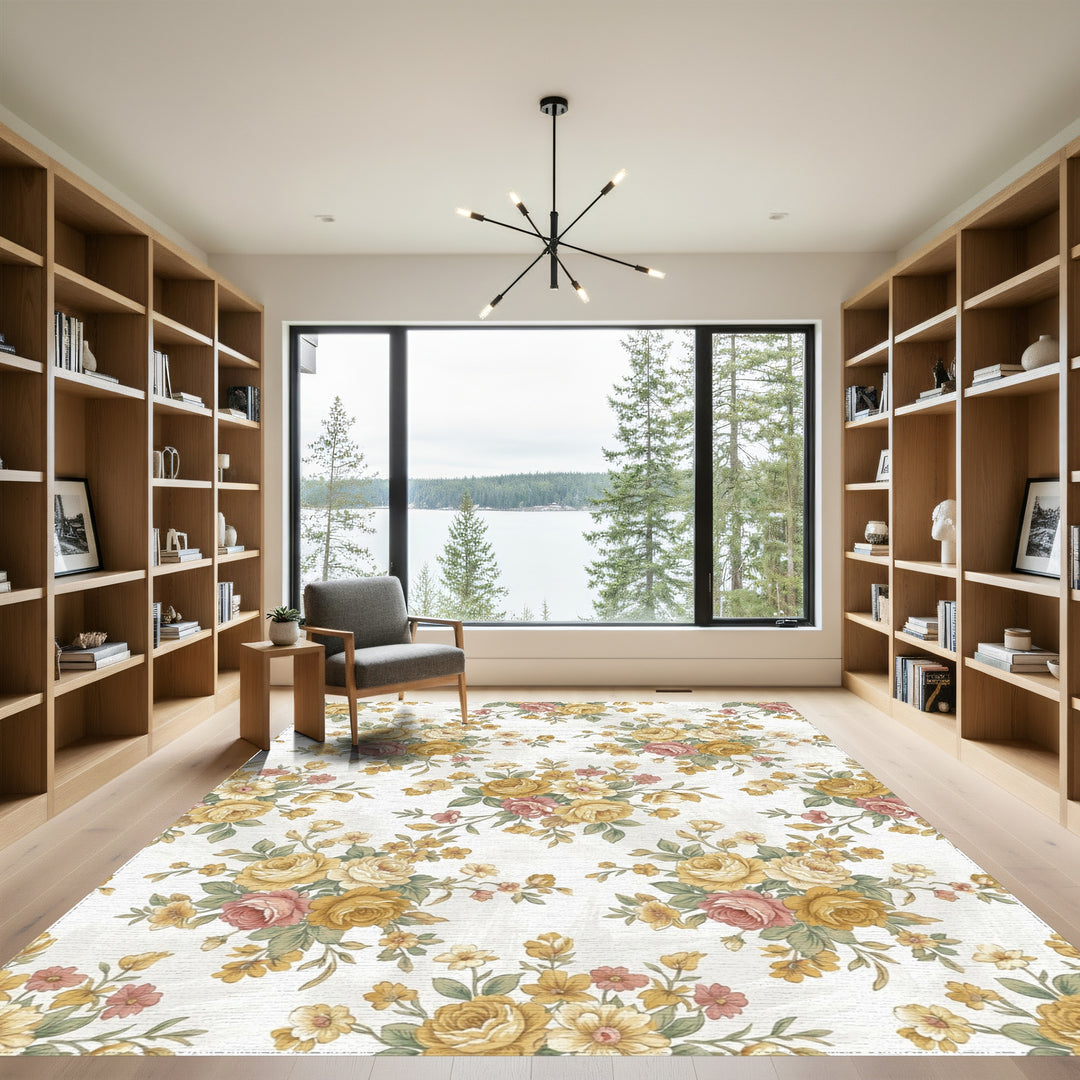 Vintage Meadow Floral Arrangement Rug