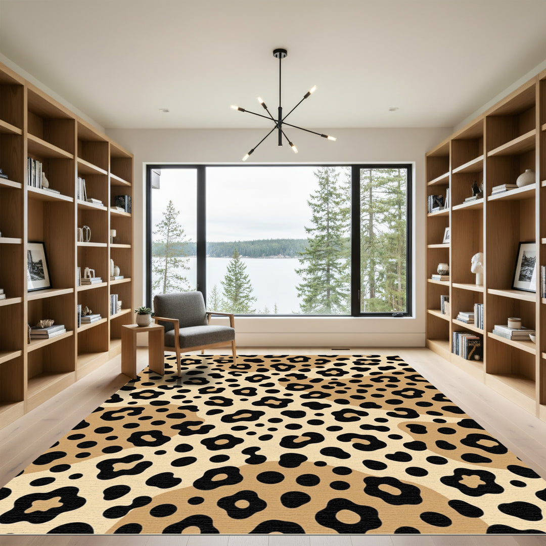 Classic Black Tan Leopard Spots Rug
