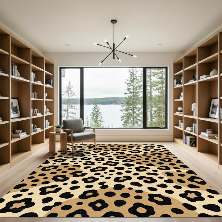 Classic Black Tan Leopard Spots Rug