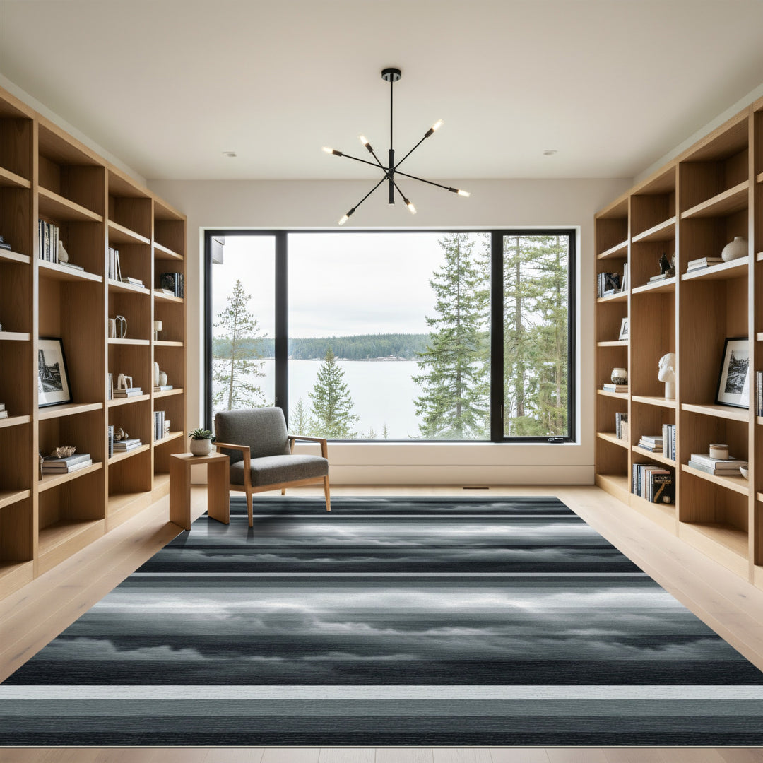 Moody Gray Stormy Sky Stripes Rug