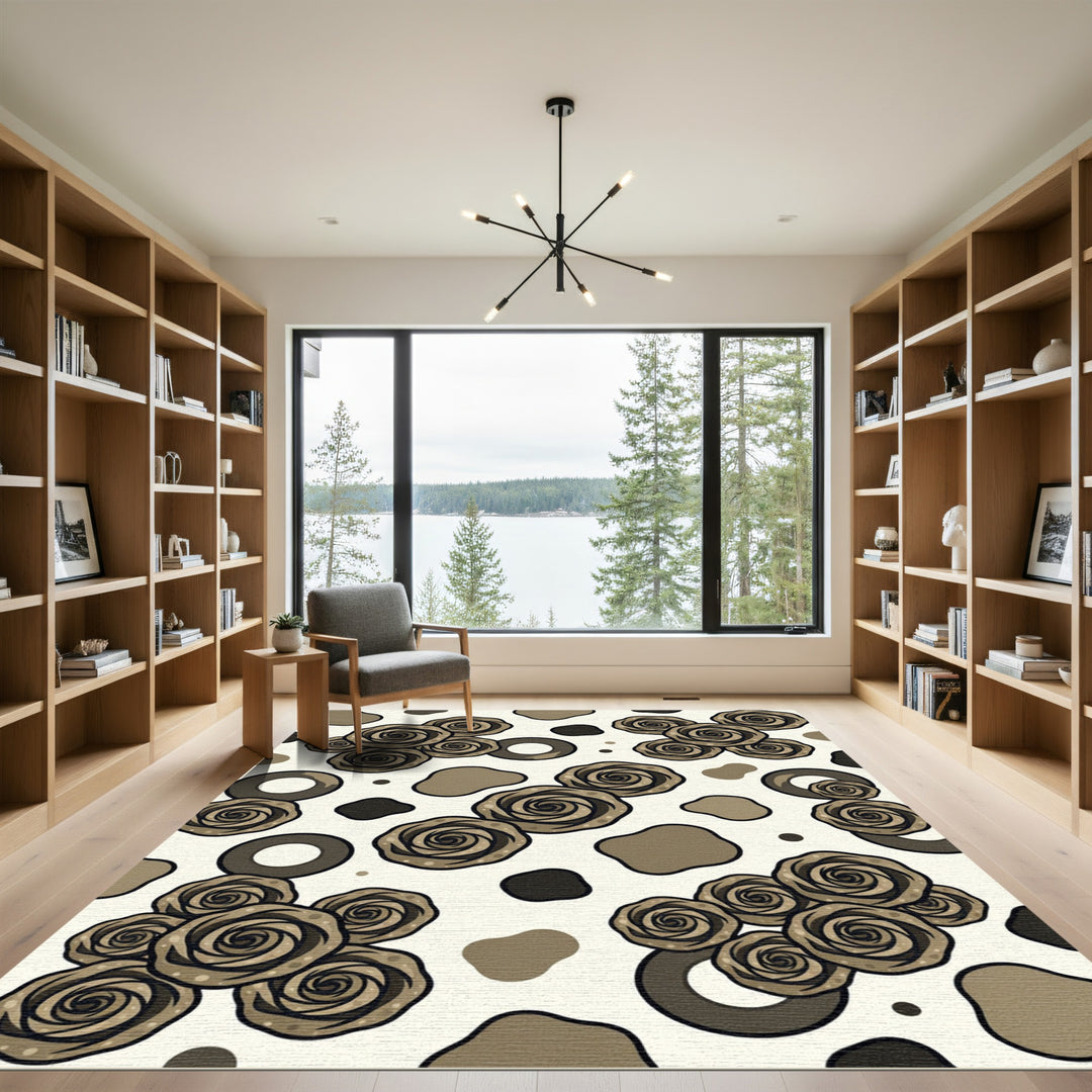 Antique Brown Rose Cluster Rug