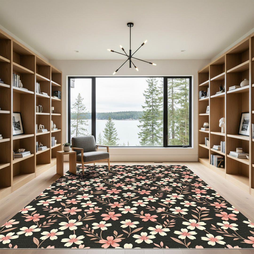 Delicate Pink White Floral Branches Rug