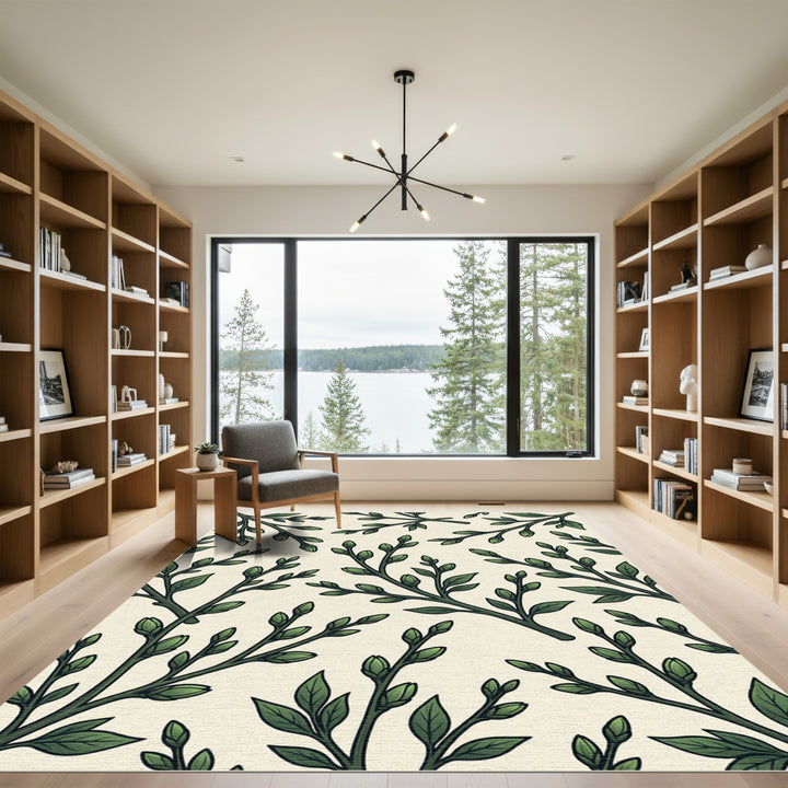 Green Branch Buds Botanical Rug