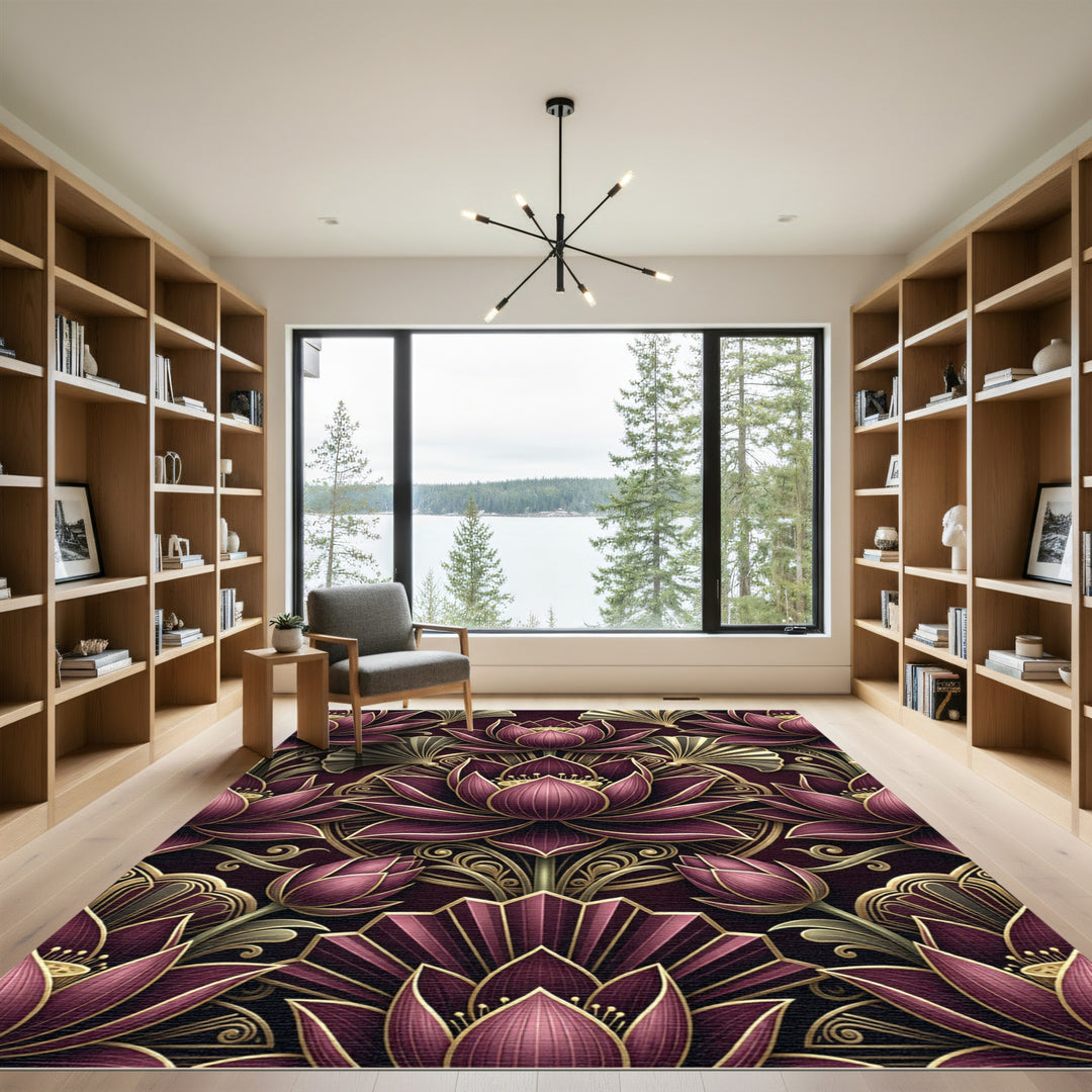 Art Deco Plum Lotus Luxury Rug