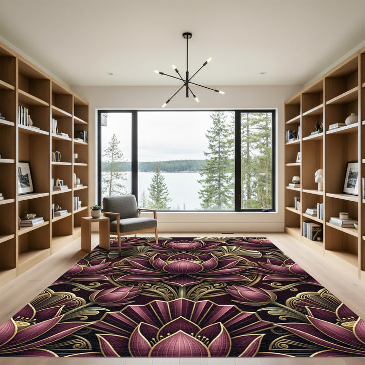 Art Deco Plum Lotus Luxury Rug