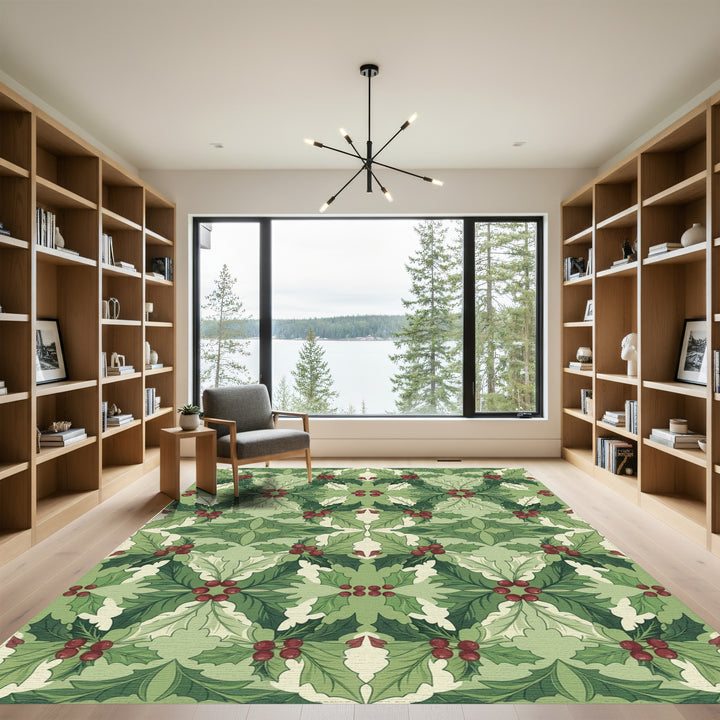 Green Holly Berry Geometric Medallion Rug