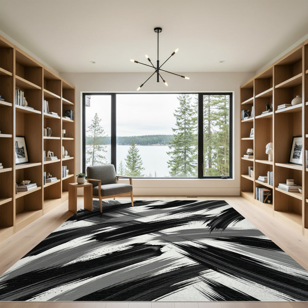 Bold Monochrome Brush Stroke Rug