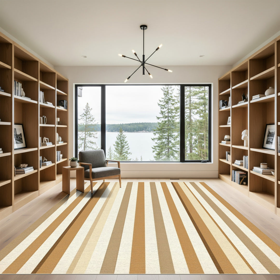 Warm Beige Brown Vertical Stripe Rug