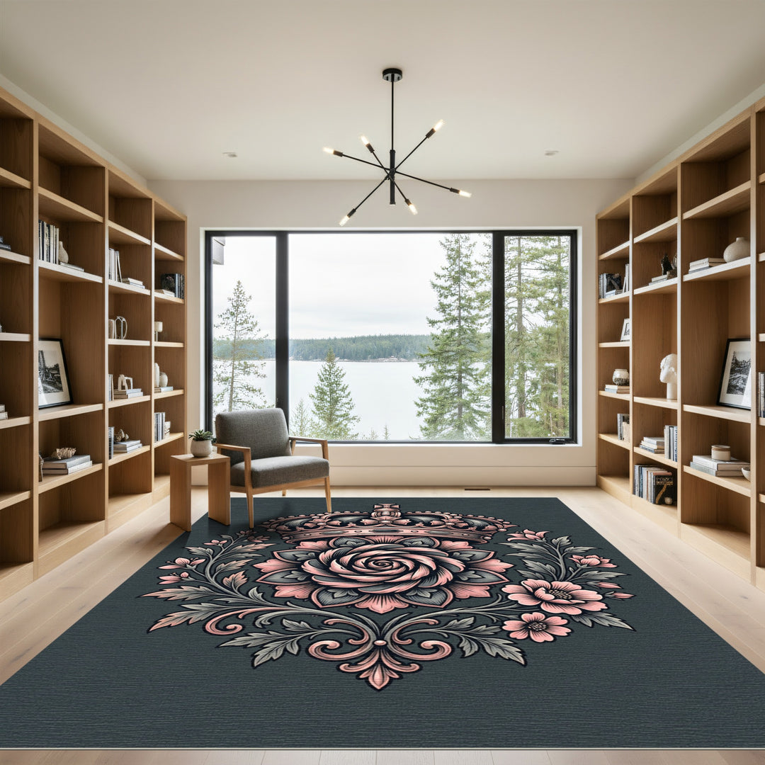 Rose Crown Elaborate Floral Crest Rug