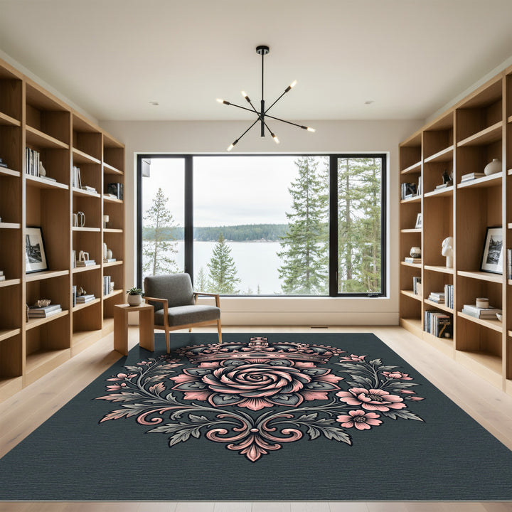 Rose Crown Elaborate Floral Crest Rug
