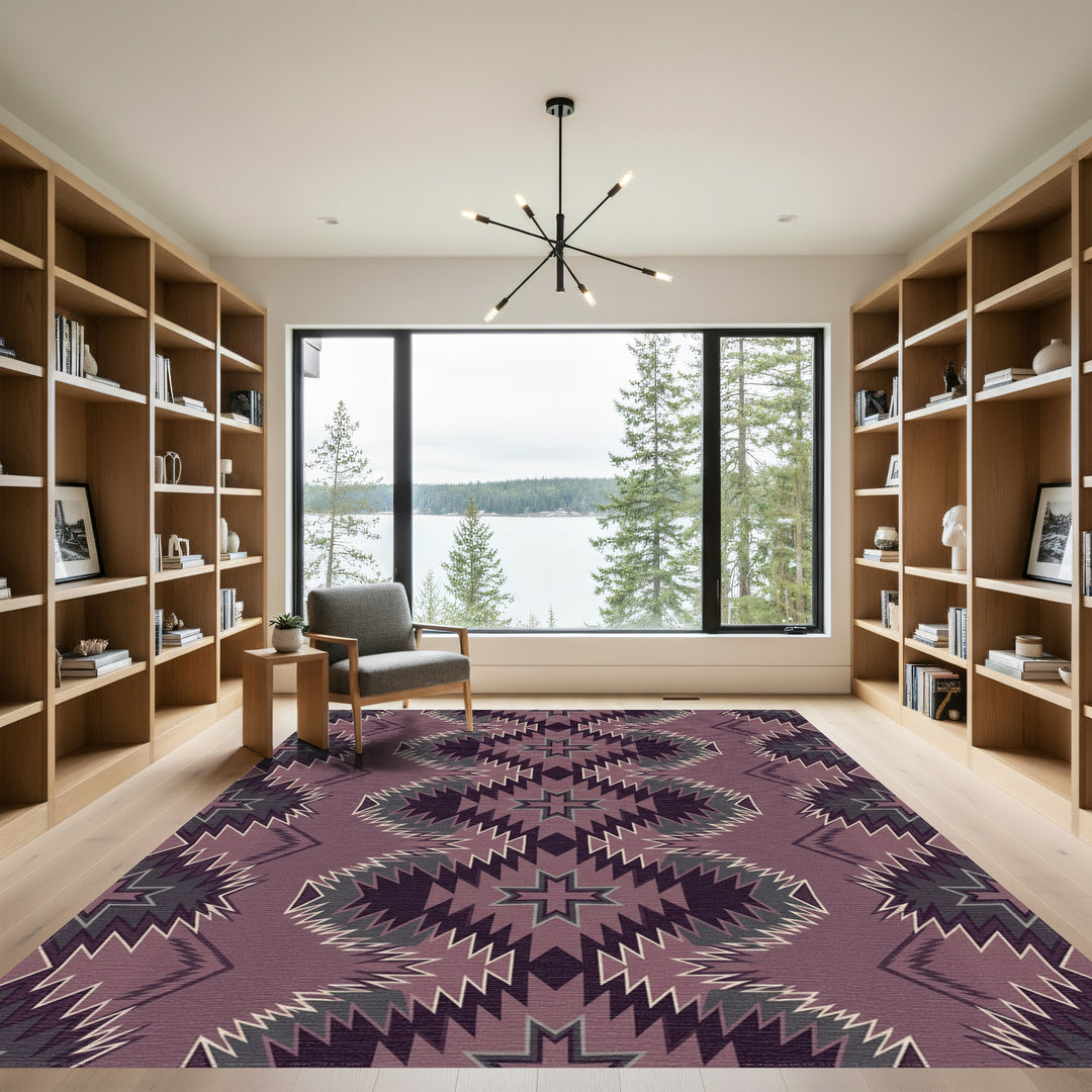 Deep Plum Star Geometric Zigzag Rug