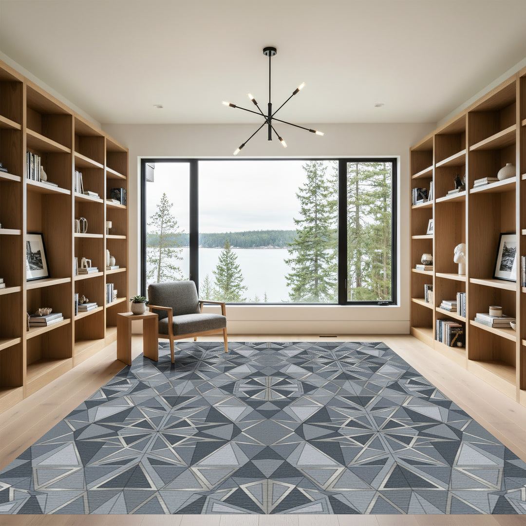 Cool Gray Geometric Starburst Rug
