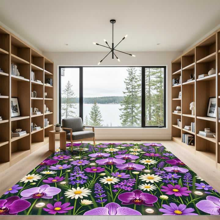 Vibrant Purple Orchid Daisy Garden Meadow Rug