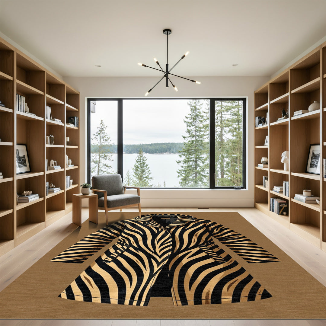 Bold Black Golden Zebra Stripe Coat Rug
