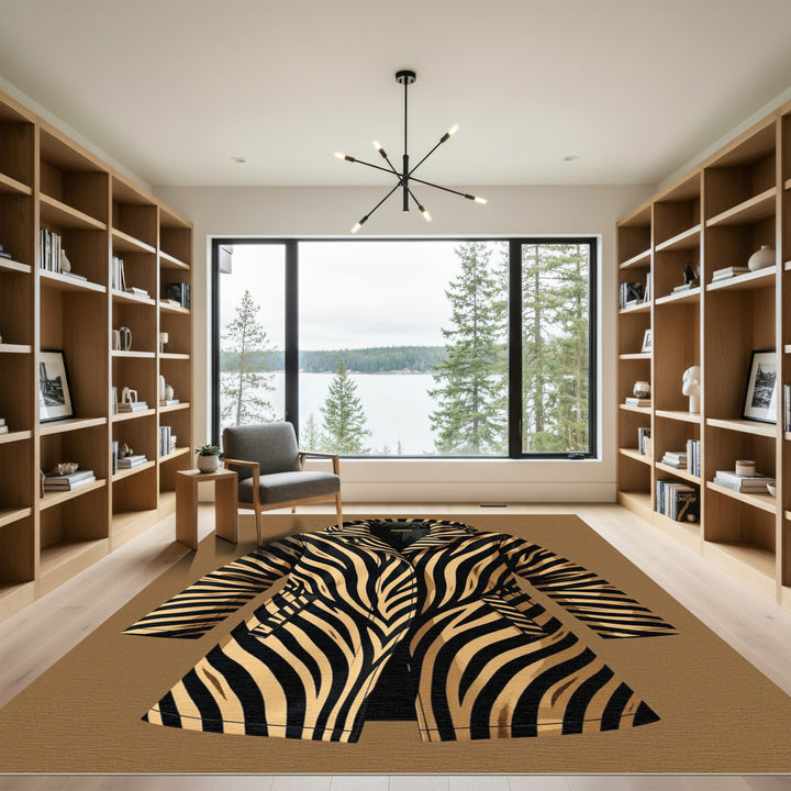 Bold Black Golden Zebra Stripe Coat Rug