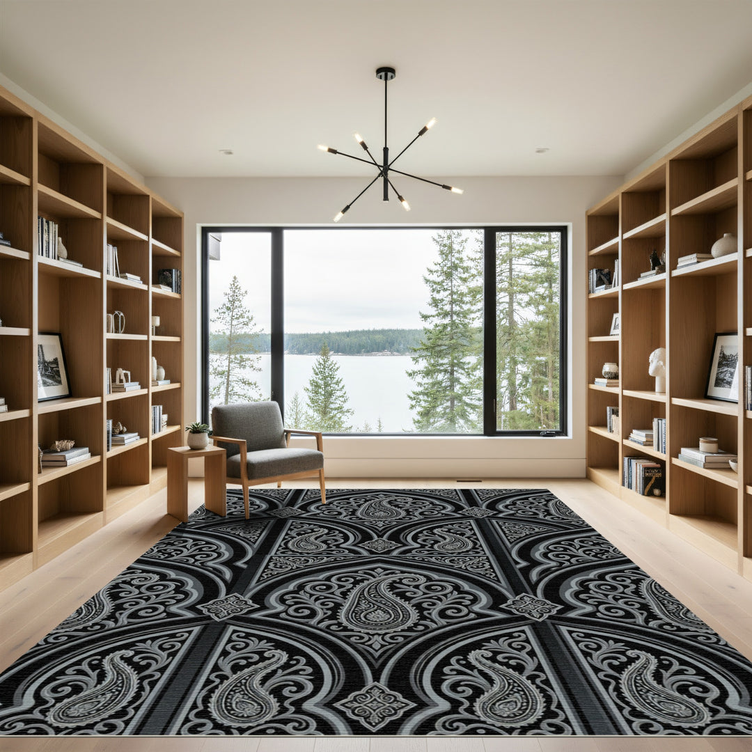 Ornate Black Paisley Archway Rug