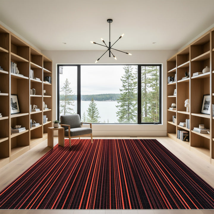 Crimson Orange Vertical Stripe Rug