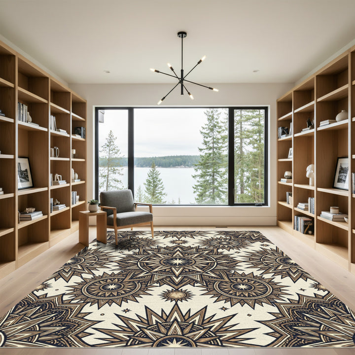 Celestial Sunburst Mandala Rug