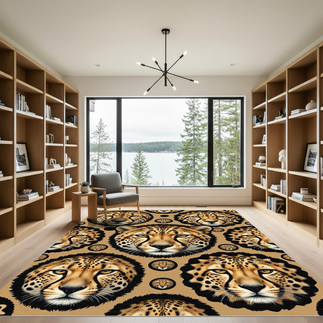 Golden Cheetah Faces Tawny Background Rug
