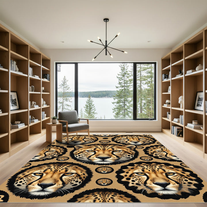 Golden Cheetah Faces Tawny Background Rug