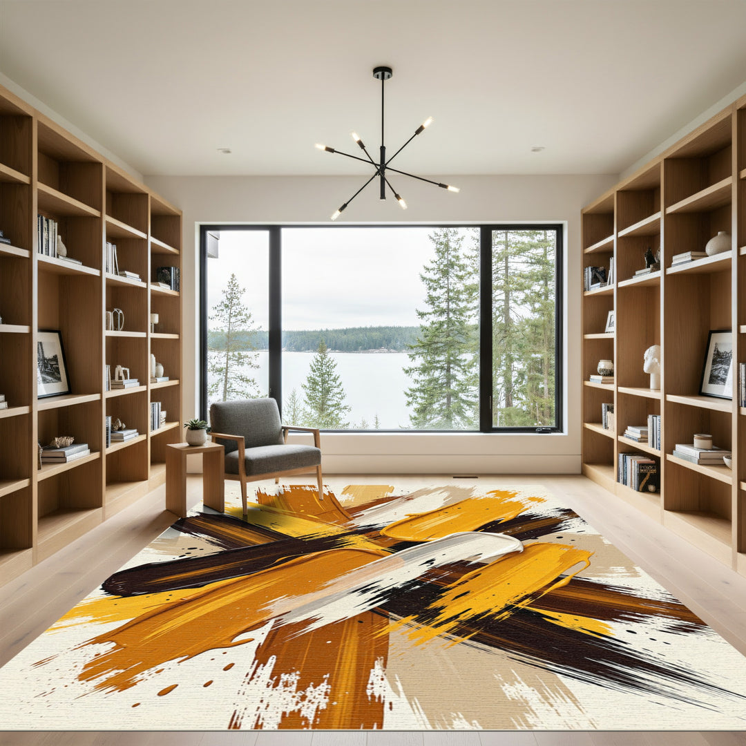 Bold Abstract Gold Brush Stroke Rug