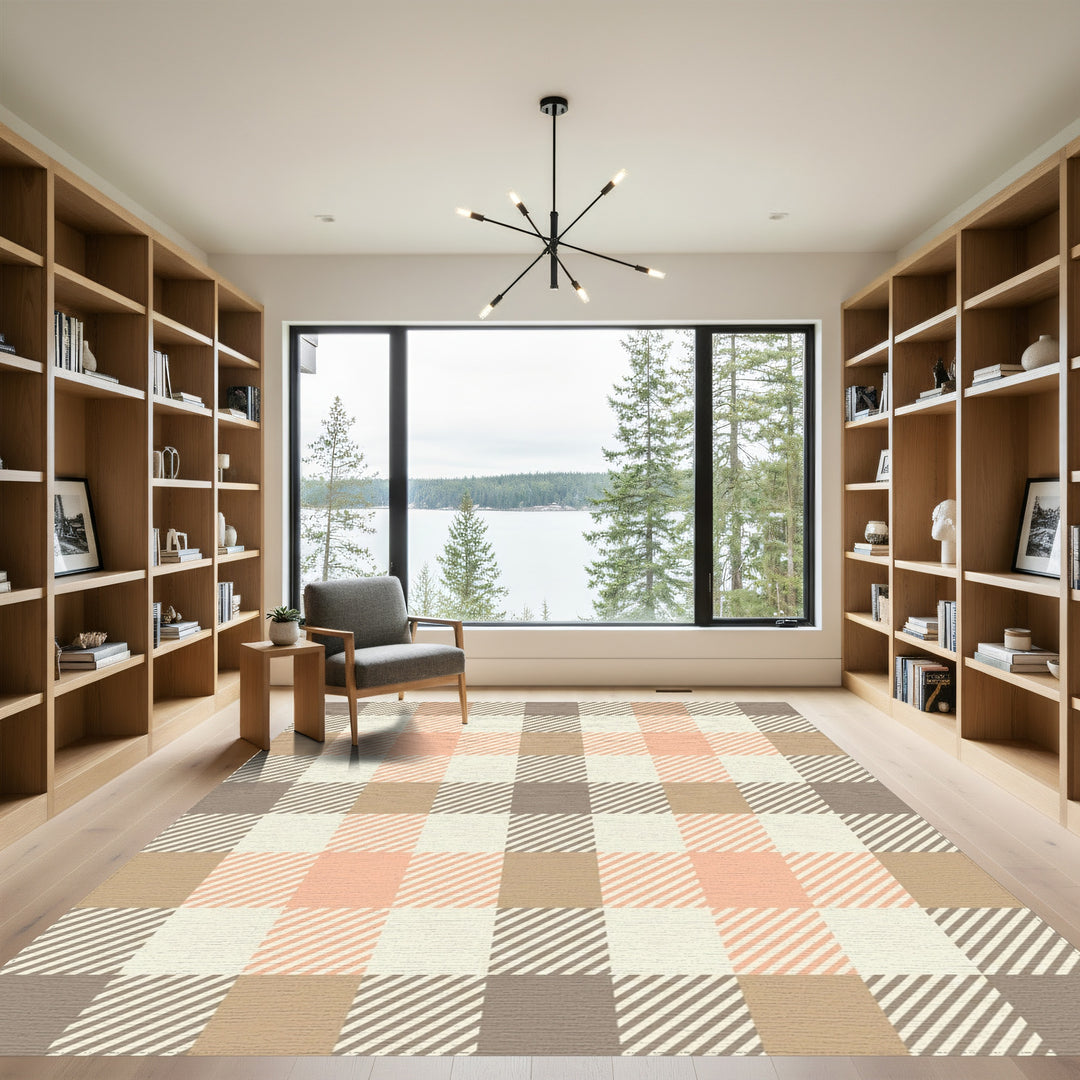 Rustic Peach Plaid Checkered Rug