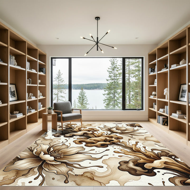 Brown Swirl Floral Art Rug