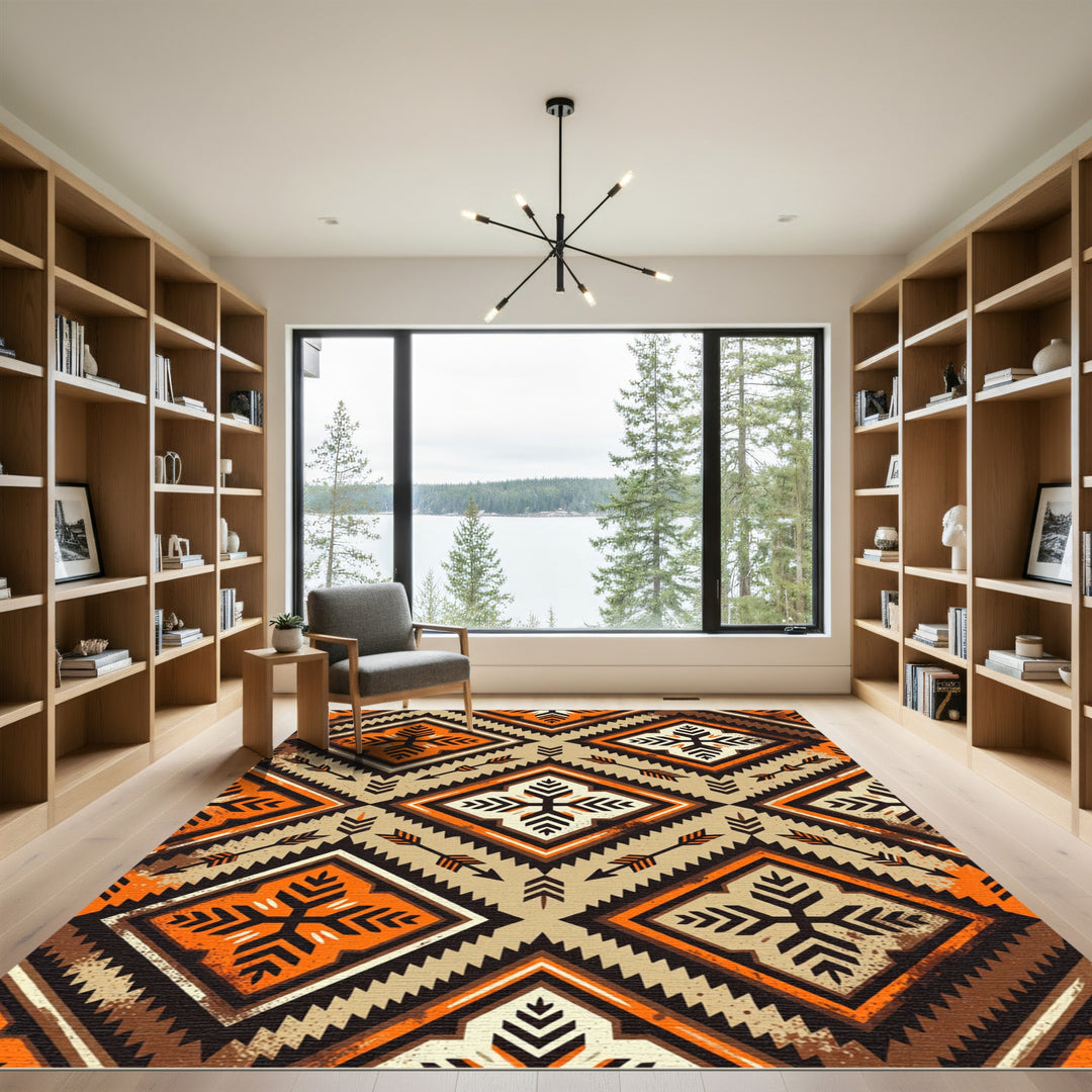 Bold Orange Tribal Diamond Arrows Rug
