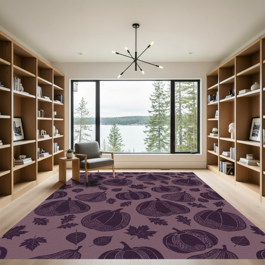 Autumn Pumpkin Leaf Mandala Aubergine Rug