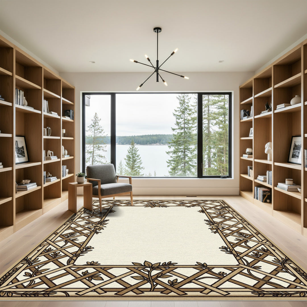 Elegant Trellis Vine Floral Border Rug