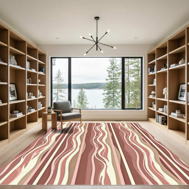 Cream and Brown Swirl Stripes Rug