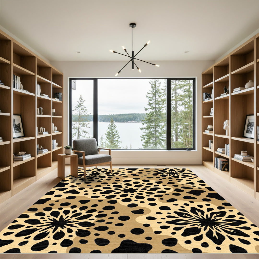 Wild Spots Floral Black Gold Rug