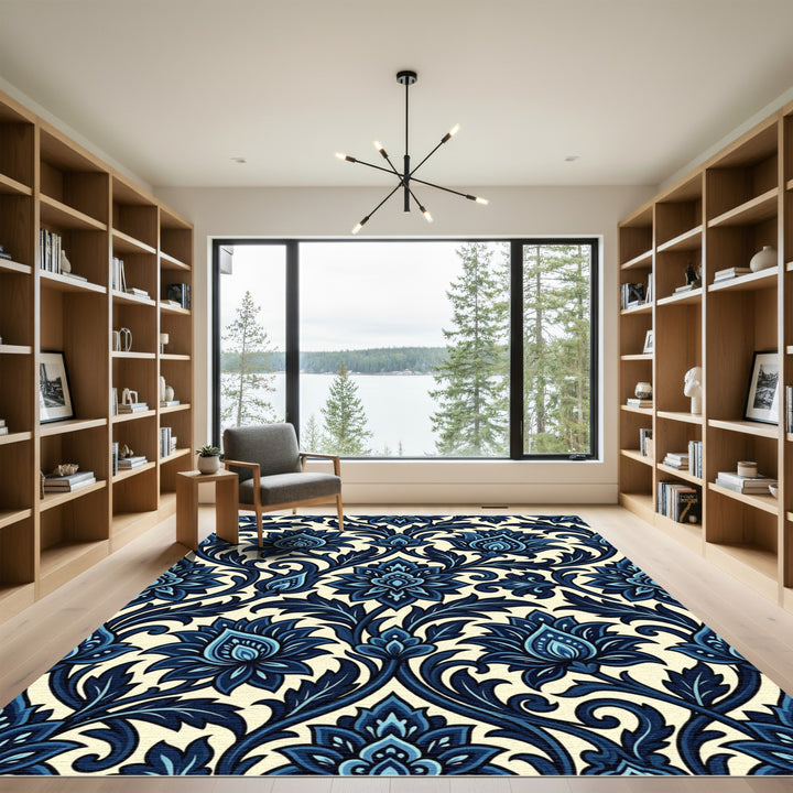 Deep Indigo Scrolling Floral Rug