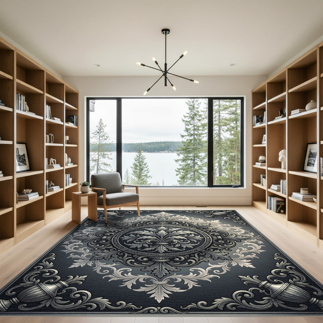 Opulent Silver Regal Flourish Rug