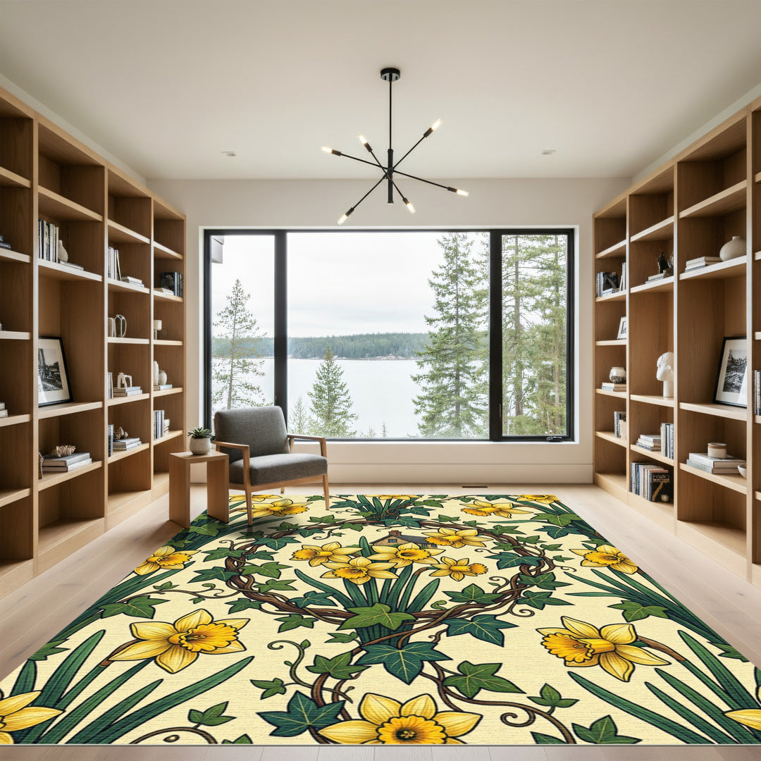 Art Nouveau Yellow Daffodil Ivy Home Rug