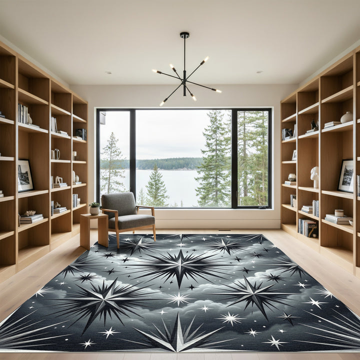 Monochromatic Starburst Celestial Art Rug