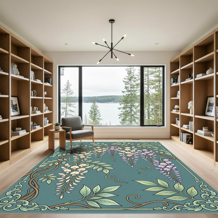 Art Nouveau Wisteria Floral Scroll Rug