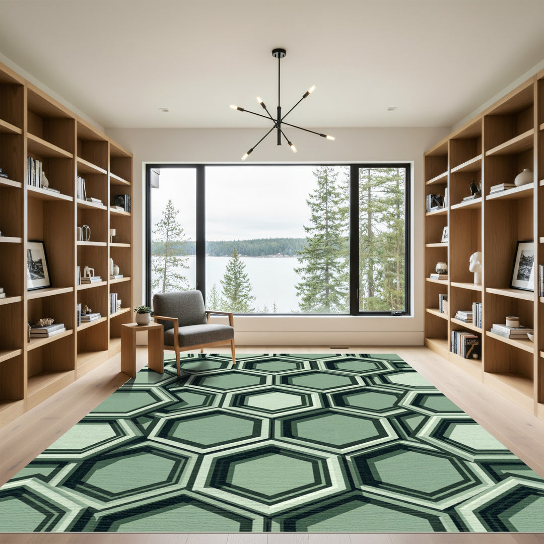 Sage Green Geometric Hexagon Tessellation Rug